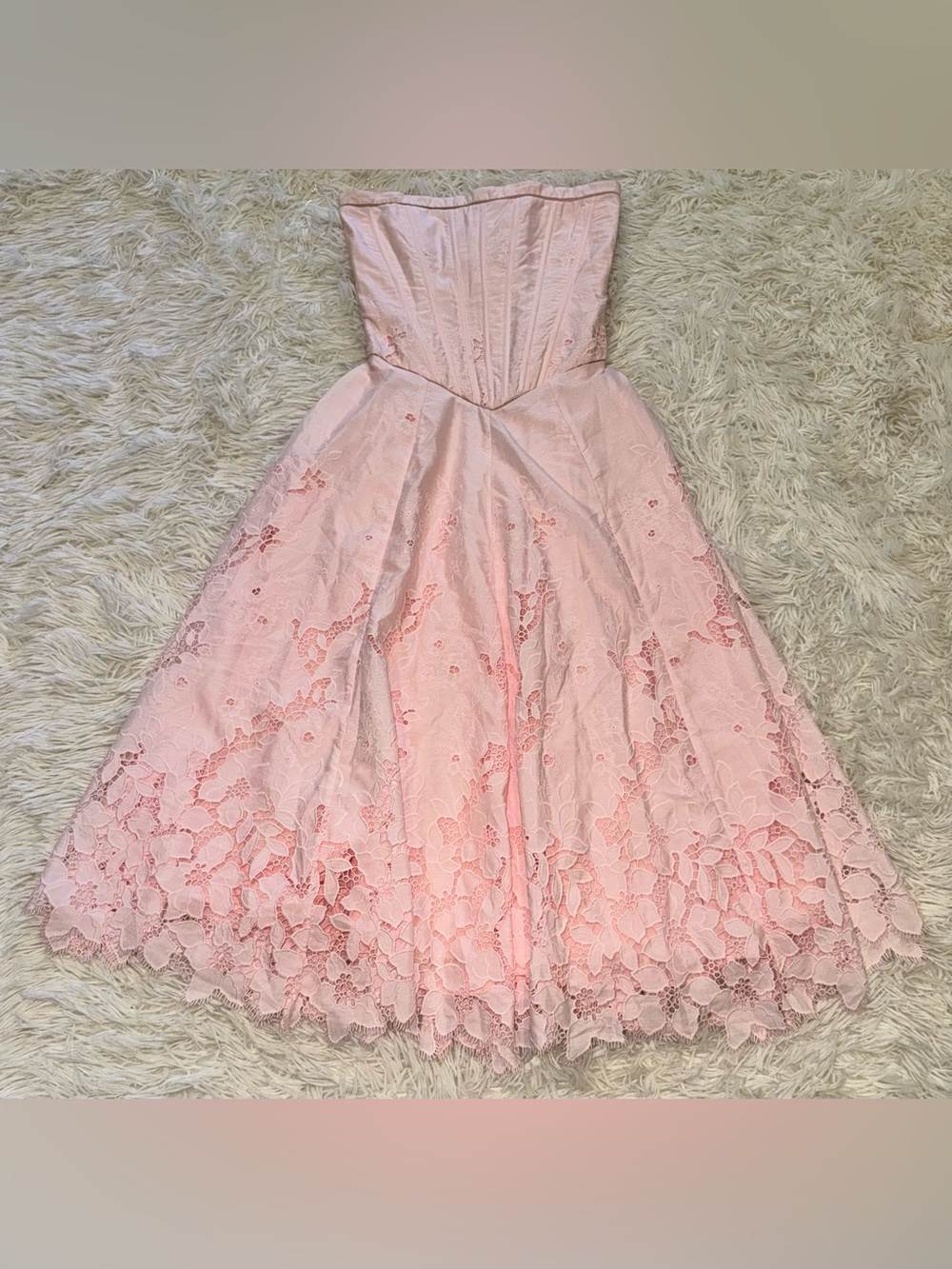 NEW HOUSE OF CB Belissa Strapless Broderie Anglaise Midi Pink Dress sz XS - Picture 6 of 11